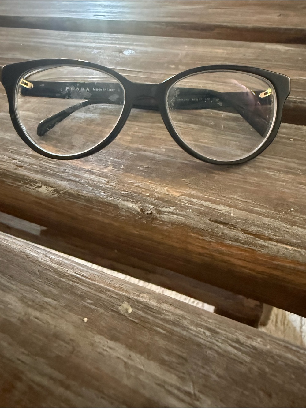 Prada Black Round-Angled Optical Glasses with Gold Accents